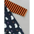 thumbnail image 6 of Qiylii Baby Boys Girls Halloween Romper Outfits Striped Long Sleeve Ghost Print Jumpsuit + Hat,0-24M, 6 of 8