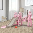 thumbnail image 6 of Easoger 4 in 1 Indoor Toddlers Pink Climber Slide BasketBall Hoop and Long Slide Swing and Slide Set, 6 of 7