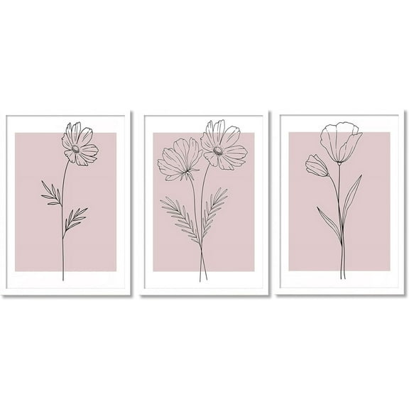 Hieng Botanical Pink Flower Canvas Prints Wall Art Line Art Floral (Unframed )