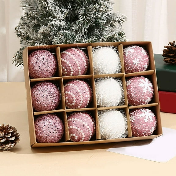 FastXmas 12 Pcs 2.75inch Christmas Ball Ornaments Glitter Sequin Foam Christmas Tree Ornaments Decorative Hanging Christmas Decorations Tree Balls for Holiday Wedding Party Decorations