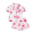 thumbnail image 3 of Afuyipoi Girls Button-Up Cardigan Homewear Set with Notched Collar with Printed Sets,Short-Sleeve Top + Shorts Combo White 5-6T, 3 of 9
