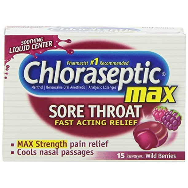 6 Pack Chloraseptic Max Sore Throat Lozenges Wild Berries 15 Each