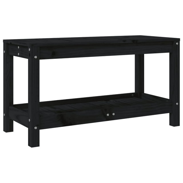 vidaXL Banc de Patio Banc Extérieur avec Étagère de Rangement Bois Massif Pin Noir