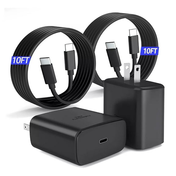 45W Super Fast Charger Type C 2Pack USB C Fast Charging Block Wall Charger with 2*10FT Cable Compatible with Samsung Galaxy S25/S24/S23 /S22/Ultra/S25/S24/S23 /S22/Plus