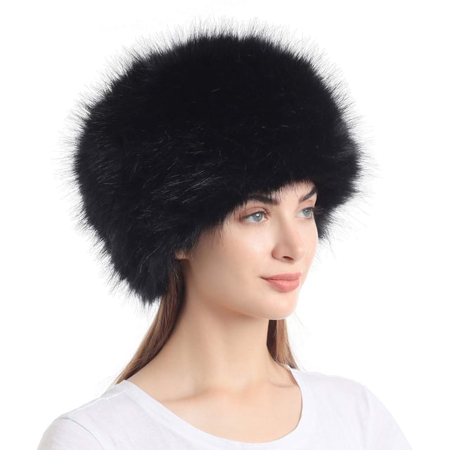 Sombrero de piel sintética LA CARRIE para mujer, elástico, estilo cosaco, negro