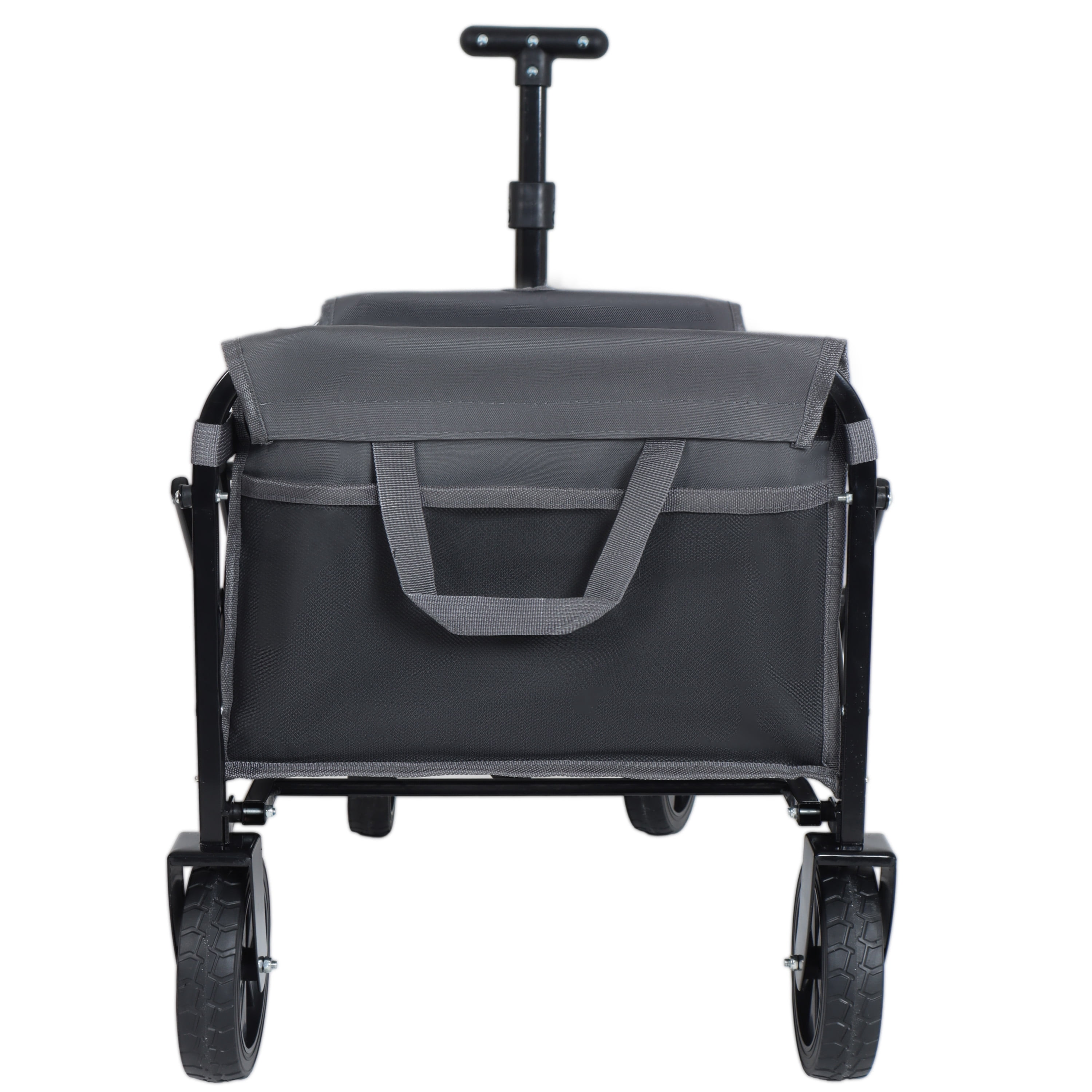 Dual-Layer Collapsible Wagon Cart with Expandable Storage 360° Swivel Wheels Heavy Duty Foldable Outdoor Utility Wagon for Beach Camping Garden