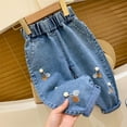 thumbnail image 2 of Mercatoo Toddler Heart Embroidery Jeans Straight Baggy Harem Washed Denim Pants Kids Baby Elastic Waist Pull on Jeans Trousers, 2 of 8