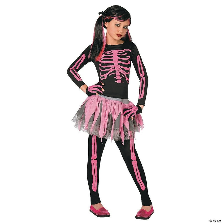 Living Fiction LF3146CMD Girl's Skeleton Child Halloween Costume, Pink/Black, M