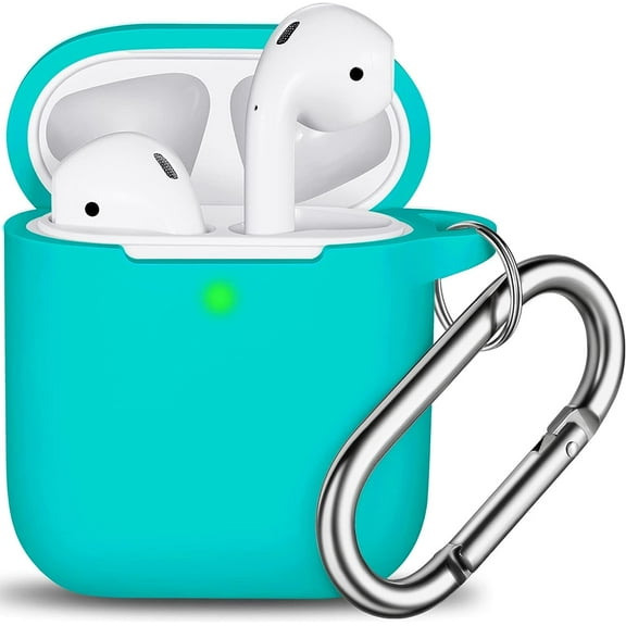 AirPods 2nd Generation Case Cover, Soft Silicone Protective Cover with Keychain for Women Men Compatible with Apple AirPods 2nd 1st Generation Charging Case, Front LED Visible-Teal