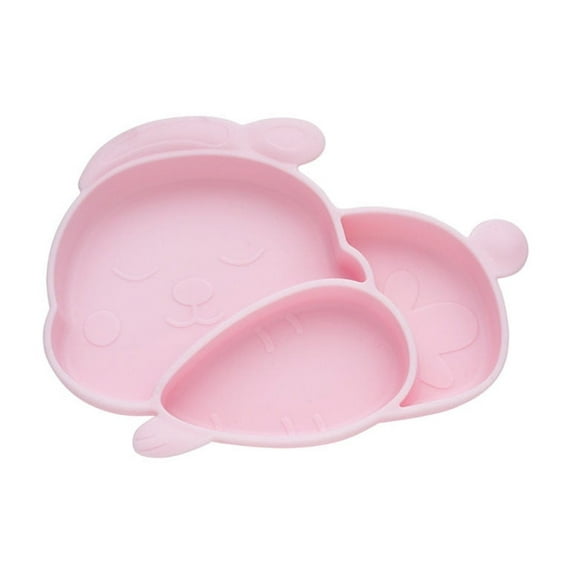 Rabbit Shaped Silicone Plates with Suction for Children, ToddIer Plates, Food-Grade Silicone Divided Design, Non-Slip, Microwave and Dishwasher Safe (Pink)