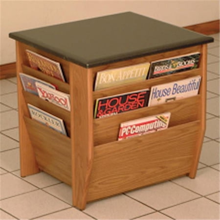 Wooden Mallet End Table and Magazine Pockets with Black Granite Look Top in Medium Oak