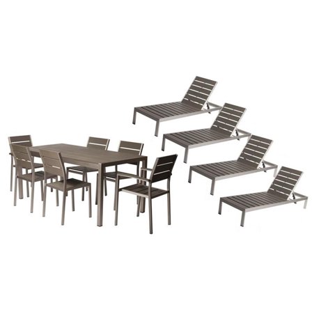 Pemberly Row 11-piece Modern Aluminum Patio Dining Set in Gray