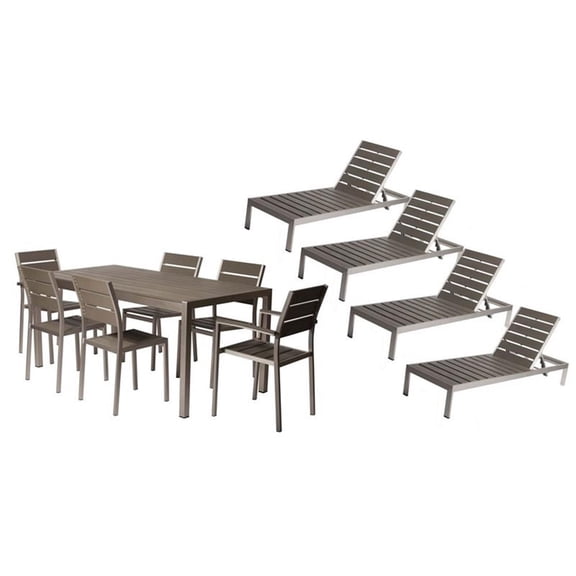 Pemberly Row 11-piece Modern Aluminum Patio Dining Set in Gray