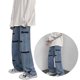thumbnail image 2 of Pantalones De Mezclilla Con Bordado De Letras Pantalones Casuales De Pierna Recta Sueltos De Moda Para Citas De Fiesta Azul L, 2 of 8