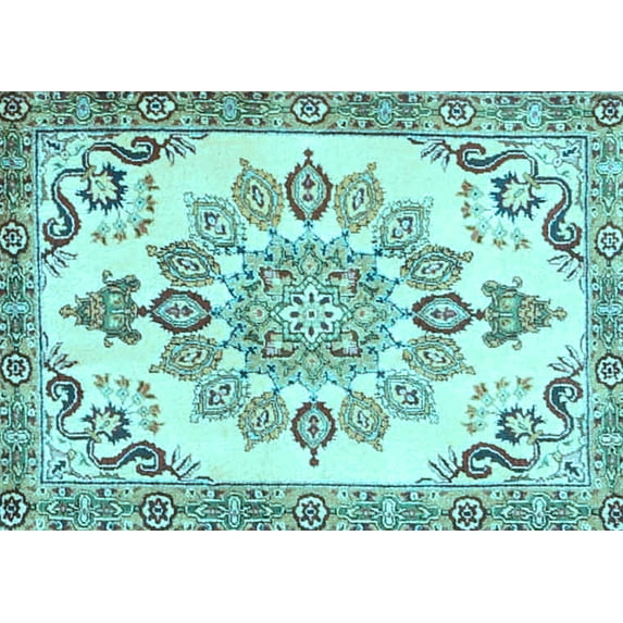 Ahgly Company Indoor Rectangle Medallion Light Blue Traditional Area Rugs, 2' x 3'