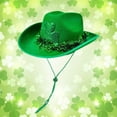 thumbnail image 2 of Gyujnb St. Patrick's Day Green Felt Top Hat - Gold Buckle & Shamrock Garland for Irish Festival Party ,One Size, 2 of 3