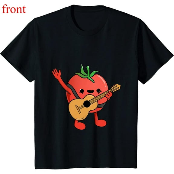 Women's Black T-Shirt Graphic Tees "Cute Tomato Playing Guitar" Food & Humor Design Shirts S-5XL Casual Daily Tops