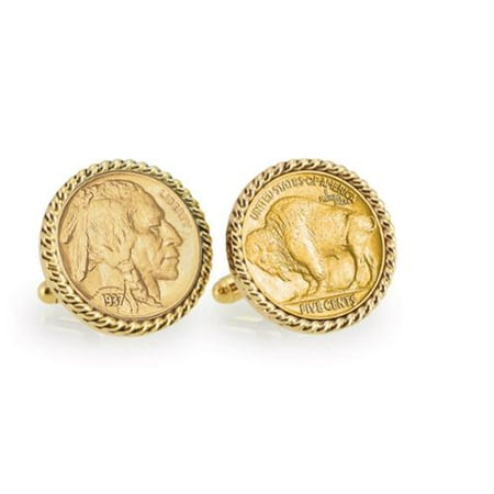 American Coin Treasures Gold-Plated Buffalo Nickel Goldtone Rope Bezel Links
