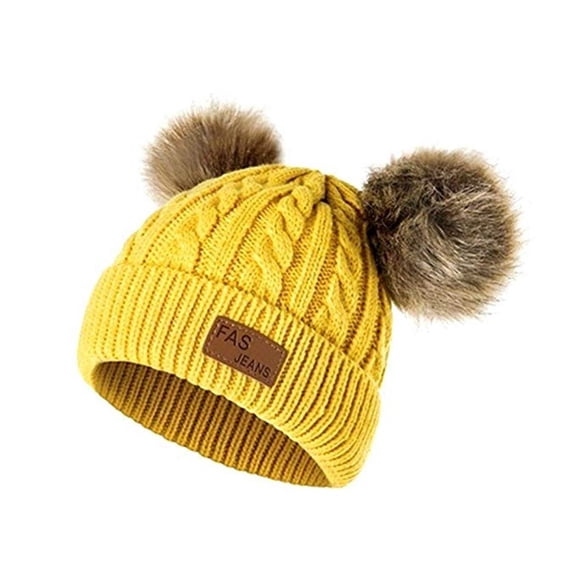 Women's Winter Warm Knit Beanie with Faux Fur Pom Skull Cap Cozy Fleece Lined Hat for Women Yellow F