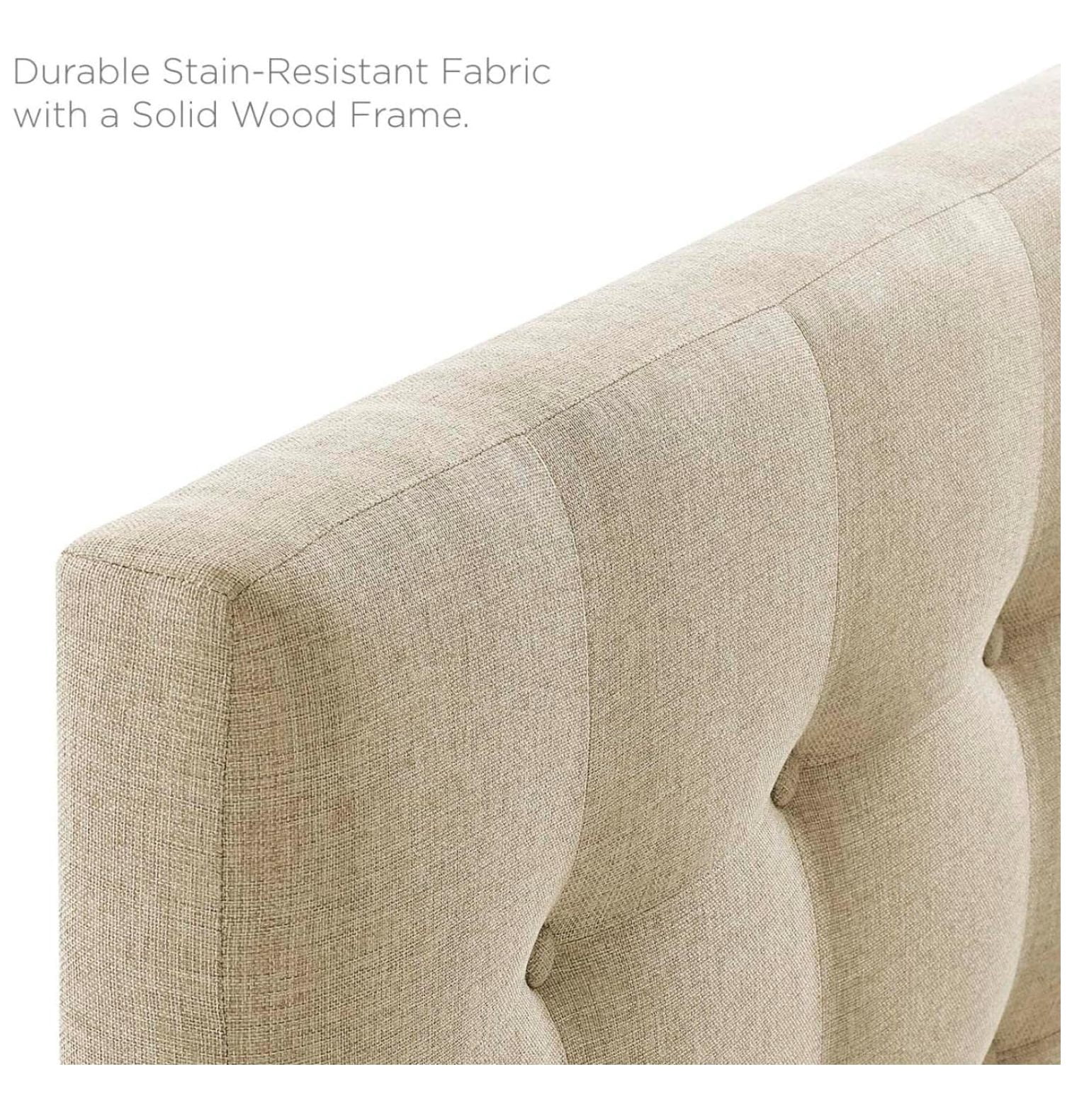 Exlonjet Emily Tufted Button Linen Fabric Upholstered Full Headboard in Beige