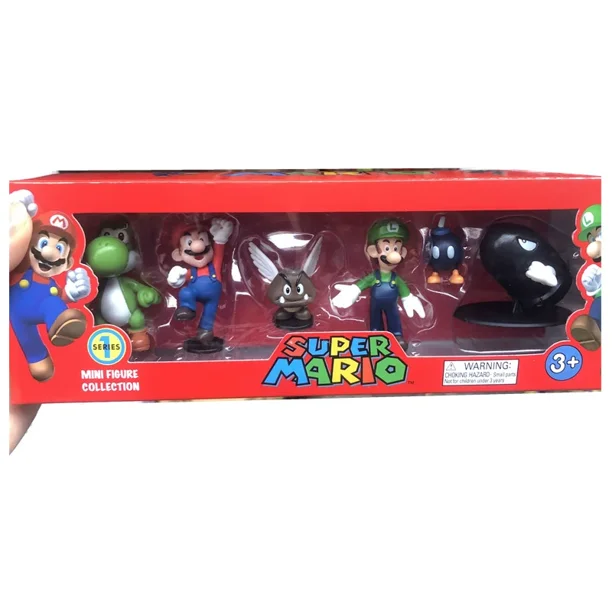 Figuras de acción de Super Mario Bros para niños, juguetes de Pvc, modelos de Luigi, Yoshi, Donkey Kong, seta, regalos de cumpleaños, 6 unidades por Set