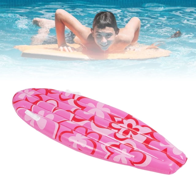 Inflatable Surfboard, Reusable Water Proof PVC Attractive Prevent Wear Lightweight Inflatable Surfboard Pool Float Pink Flower Pattern for Party