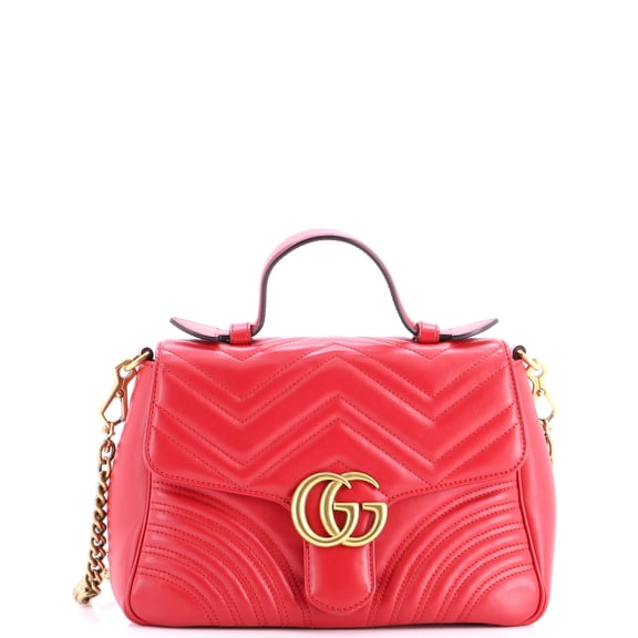 Pre-Owned GG Marmont Top Handle Flap Bag Matelasse Leather Small By Rebag