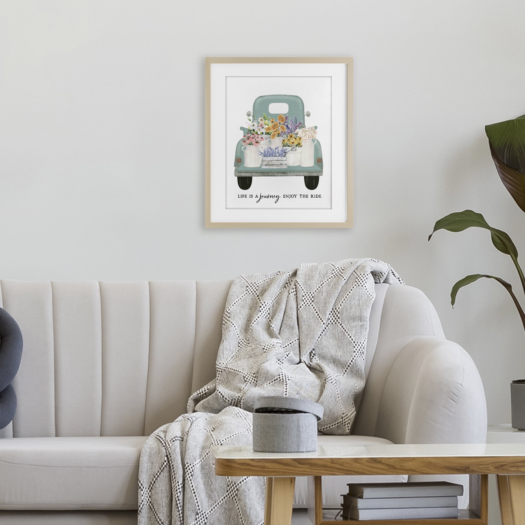 Enjoy The Ride Truck Birch Framed Print Under Glass, design by Lettered and Lined