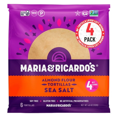 Maria  Ricardo's Almond Flour TortillasbrSea Salt (4 Pack, 6 Tortillas per Pack)