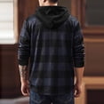 thumbnail image 4 of LYSMORA Mens Drawstring Hooded Long Sleeve Plaid Flannel Shacket Dual Chest Patch Pockets Ribbed Cuffs Button Front Casual Street Outer Jacket Top, 4 of 8