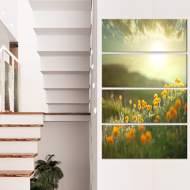 Fleurs Jaunes dans la Prairie le Matin - Impression sur Toile Florale