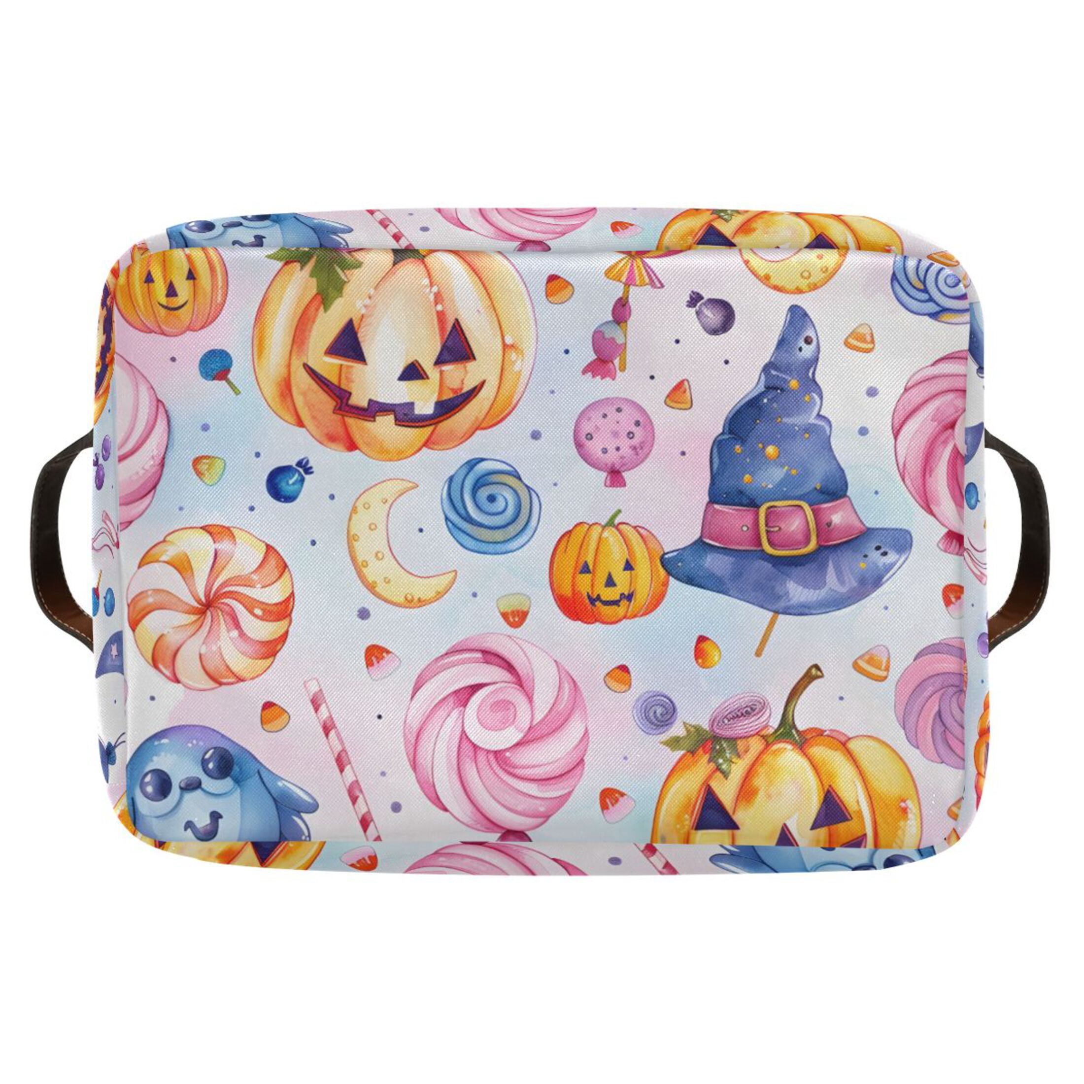 Ryvnso Magic Pumpkin Halloween Candy Storage Basket Large Bin Foldable Boxes Toys Organizer 14.2x10.2x8.3in 2 PCs