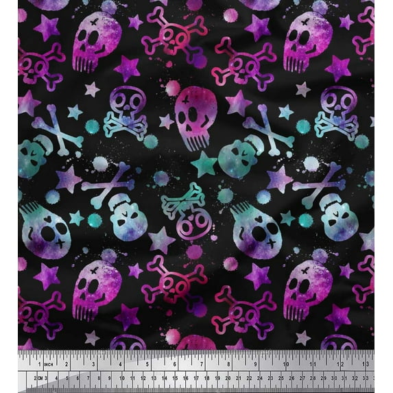 Soimoi Rayon Fabric Star,Crossbones & Skull Halloween Print Sewing Fabric Yard 42 Inch Wide