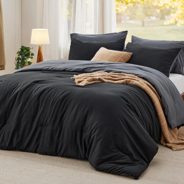 Juego de edredón Bedsure California King reversible negro, 3 piezas