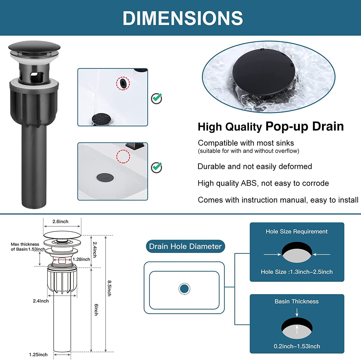 gotonovo Matte Black Bathroom Sink Faucet Waterfall Spout Single Handle 1 Hole Deck Mount Mixer Tap Lavatory Vanity Sink Faucet Commercial with Deck Plate and Pop Up Drain