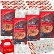 Ghirardelli Hot Chocolate Gift Basket Premium Double Chocolate Cocoa, Peppermint Stir Sticks & Mini Marshmallows 4-Pack Hot Cocoa Set (For Hot Milk)