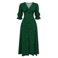 thumbnail image 4 of ChaoHeng Womens Summer Dresses Striped V Neck Drawstring Waist A Line Mini Short Sleeve Tunic Dress Green S, 4 of 6