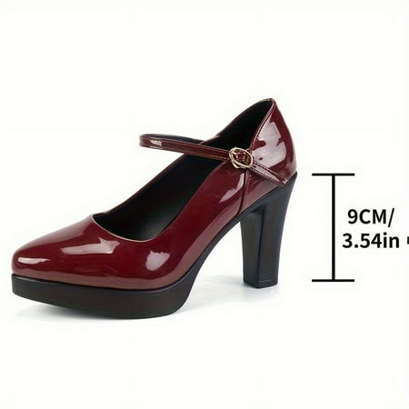 

Women s Buckle Strap Platform for Business and Work- Stylish Patent Leather High Heels