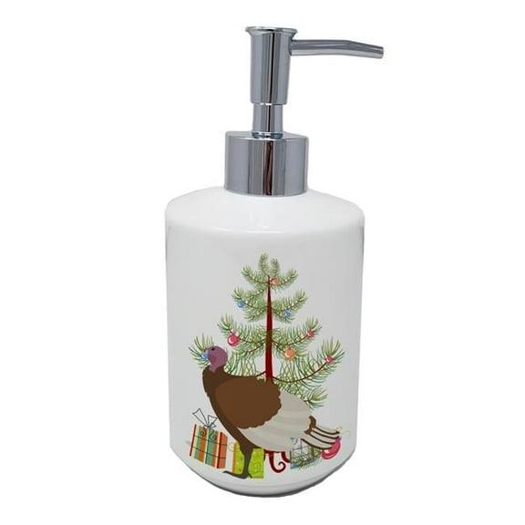 7 x 3.5 in. Unisex Bourbon Red Turkey Hen Christmas Ceramic Soap Dispenser, Teal