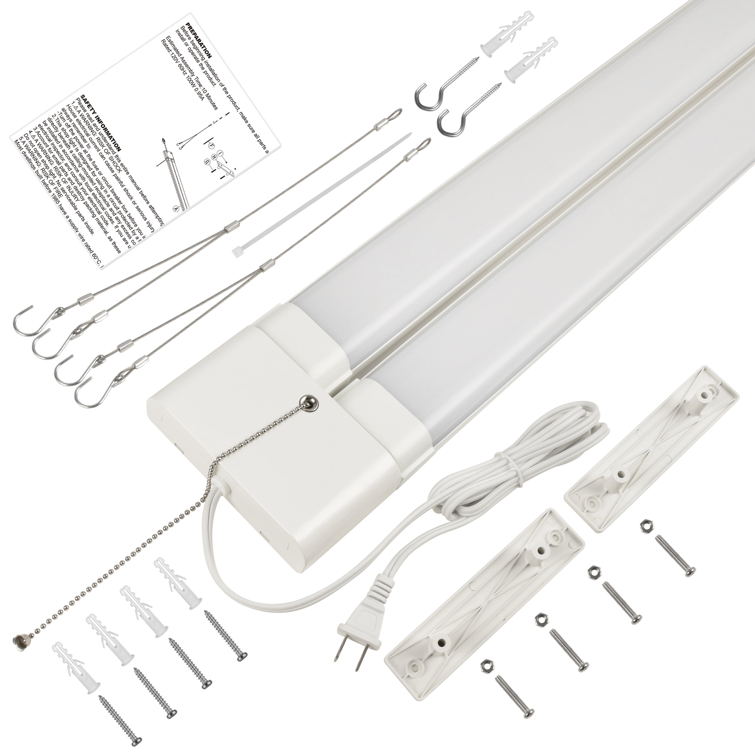 Green Watt 4-FT 10,000 Lumens LED Shop Light, Adjustable Light Panels, White Metal Construction