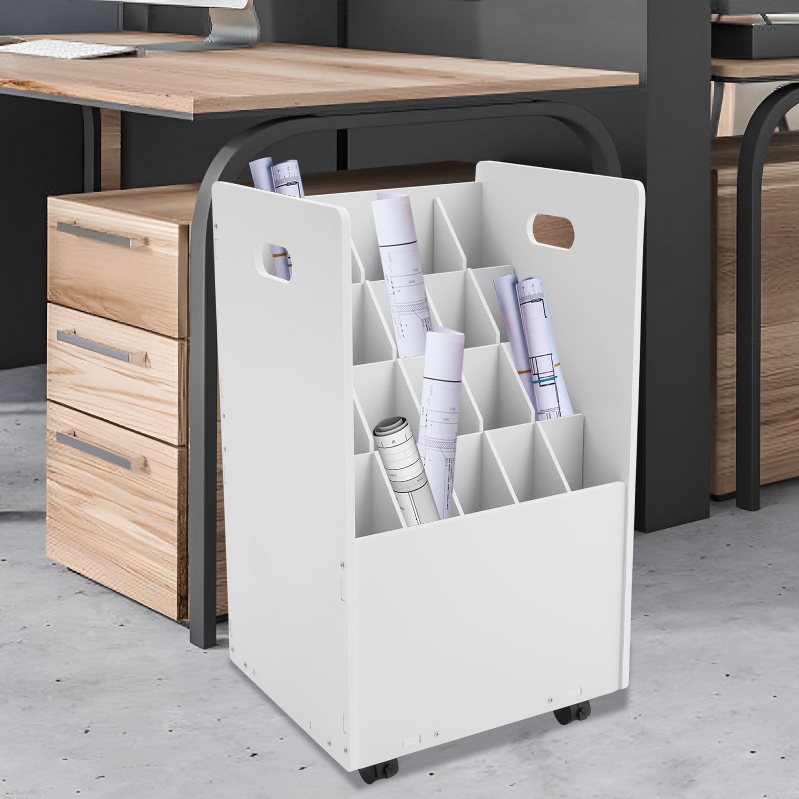 20-Slot Roll File Organizer 15.3x13.3x24.8in White 4-Tier Blueprint Storage Rack for Blueprints, Posters