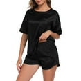 thumbnail image 6 of BEOEOSY Womens Satin Silky Pajama Sets Short Sleeve Shirt Pajamas Set Soft PJ Loungewear Sleepwear, Black, L, 6 of 8