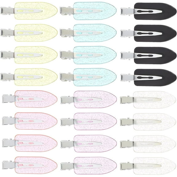 Clear Hair Clips 24pcs Glitter No Crease Hair Clip No Bend Hair Clips Acrylic Resin Flat Styling Duckbill Clips for Hair Styling Makeup Application Womens Hair Clips