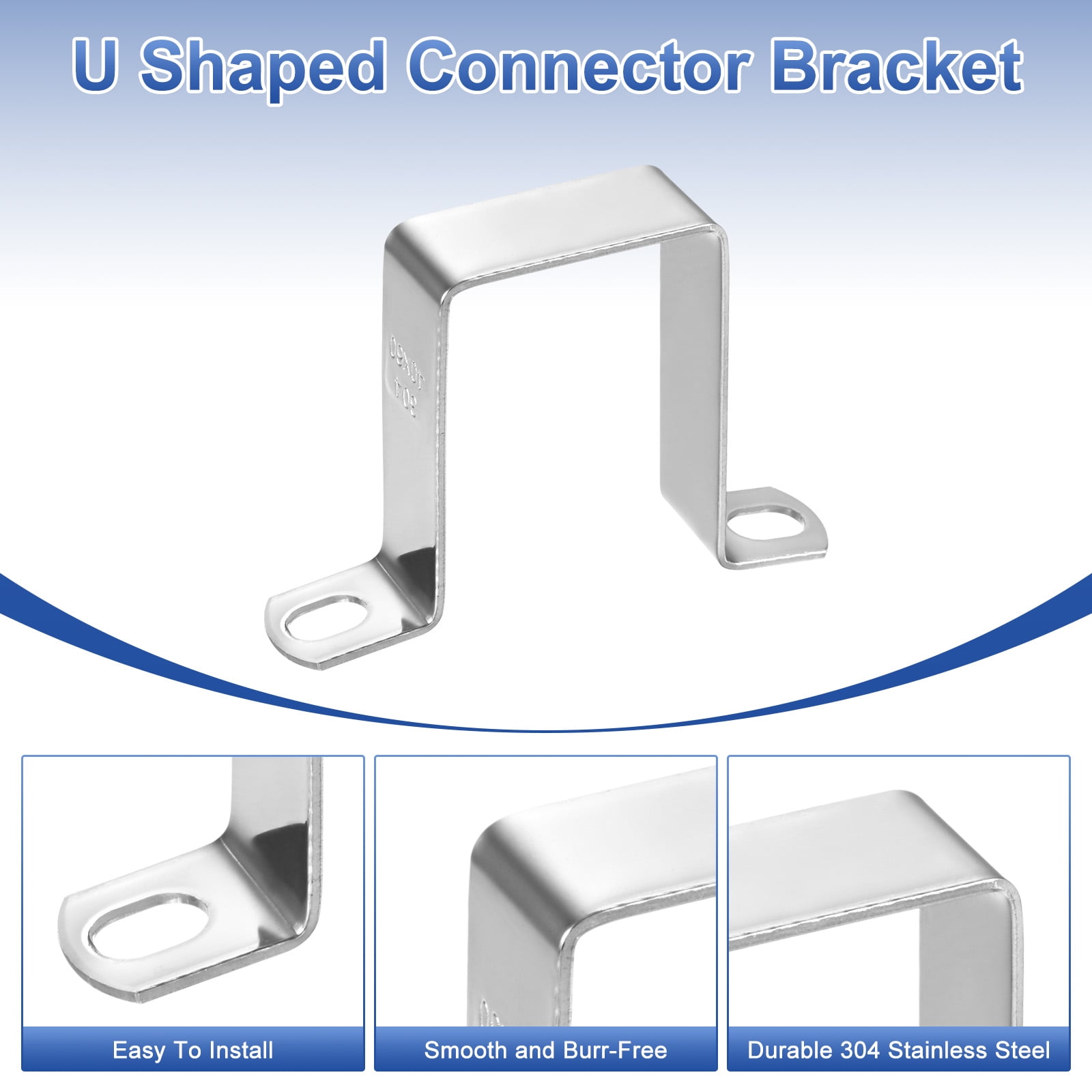 Uxcell 10-Pack U Shaped Connector Bracket, 40x60mm 304 Stainless Steel Square Pipe Clamp for Door Closed Bar Holder Strut Channel