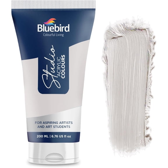 Bluebird Studio Acrylic Paint Tube - Brilliant Silver 6.76 Fl Oz / 200ML - Non Toxic, Rich Pigments for Painters, Adults & Kids, Ideal for Canvas, Wood, Clay, Ceramic & More