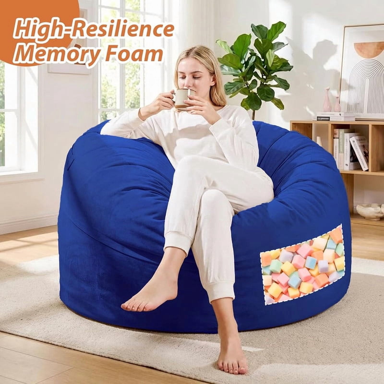 MOOSENG 4FT Bean Bag Chair, Comfy Bean Bag for Adults & Kids, Fluffy Large Bean Bag Sofa with Removable Cover & Side Pocket for Living Room, Gaming, Playroom