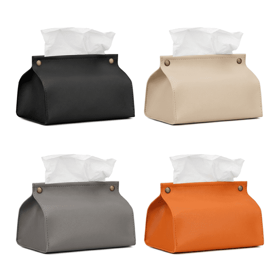 Paper Towel Box Large Storage Creative with Buttons, 4 Colors (Black, Beige, Gray, Orange) Car Tissue Box Smooth Napkin Holder PU Leather Tissue Holder Office
