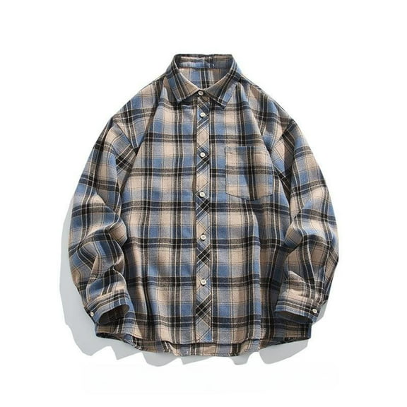 CYiJun Mens Flannel Plaid Shirts Regual Fit Casual Long Sleeve Button Down Fleece Shirts with Pockets,Blue XL