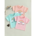 thumbnail image 3 of Kids Little Girl Summer T-shirt 3 4 5 6 7 8 9 Years Rainbow Letter Print Round Neck Short Sleeve Tops Casual Streetwear, 3 of 9