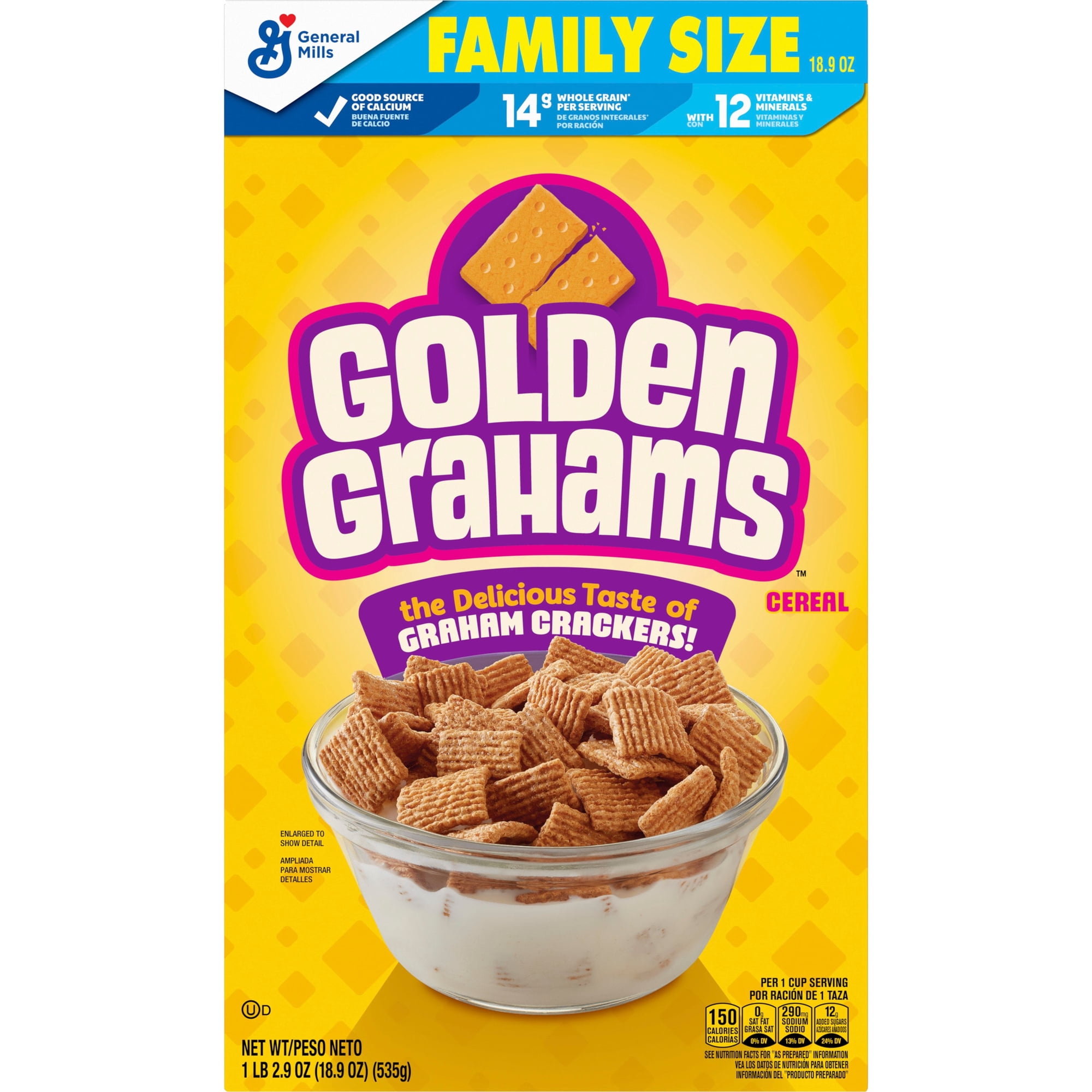 Pack of 2 General Mills Golden Grahams Cereal - Family Size, 18.9 oz (Package May Vary)